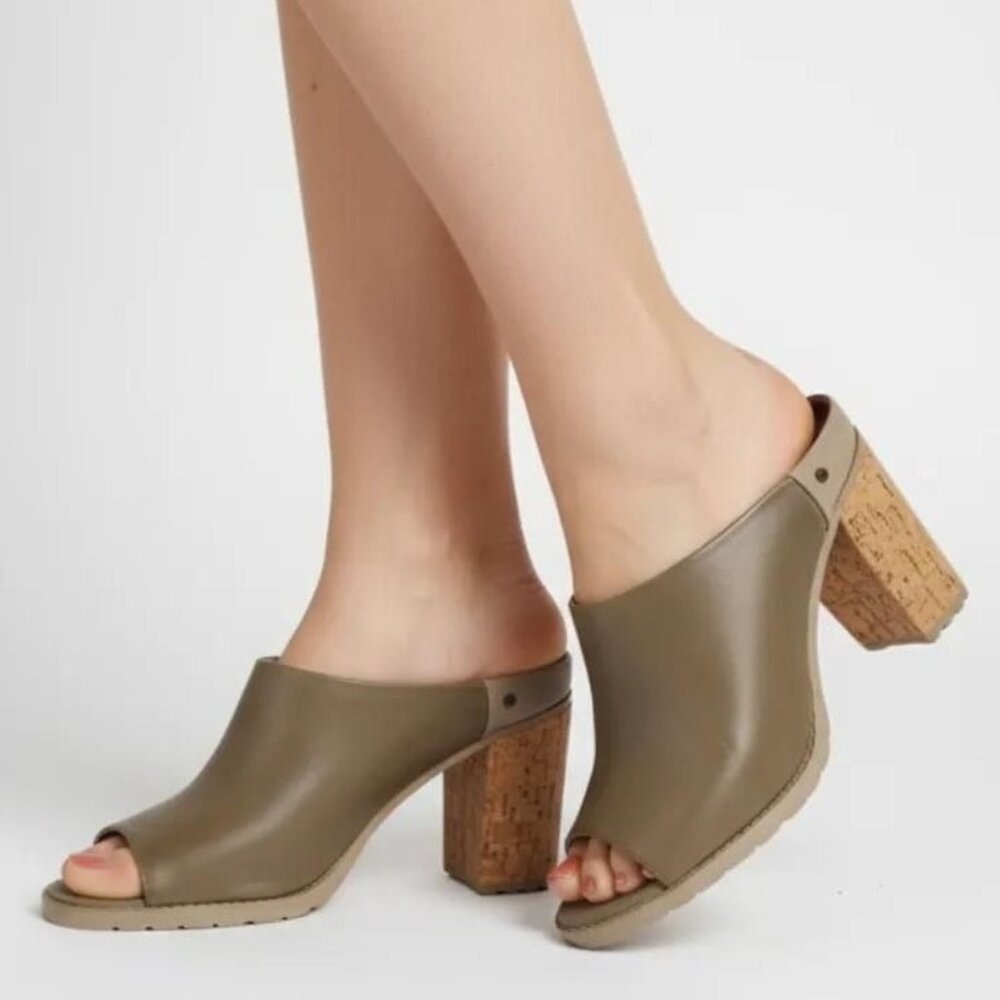 Von Dutch Women's Cruiser Slip-On Block Cork Heel Open Toe Mules Khaki 10M NWOB